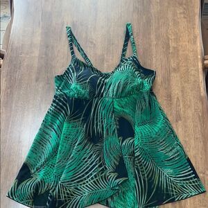 CACIQUE Mesh Tropical Flawy Skirted One-piece Swimsuit Dress built in Bra Sz 18